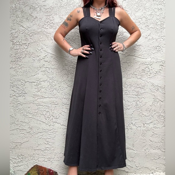 Vintage Black Maxi Dress with Button Details - Picture 10 of 10